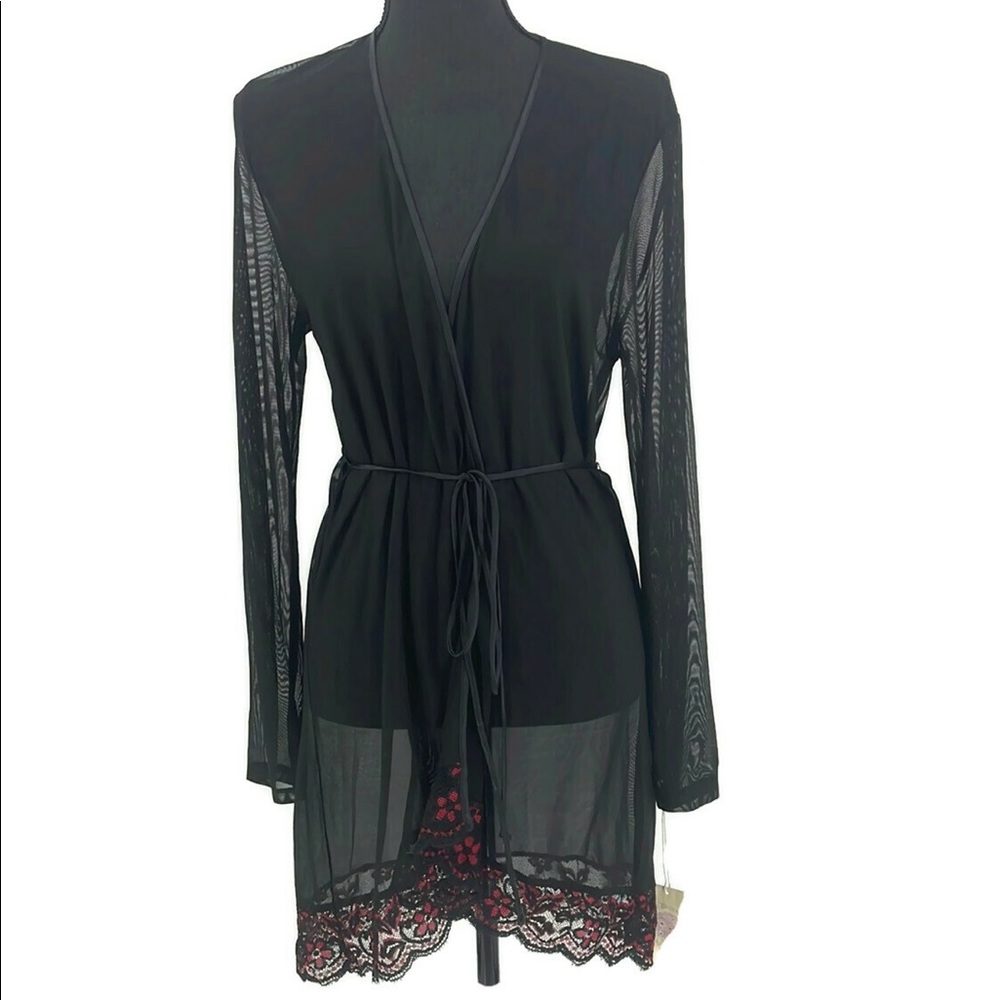 In Bloom by Jonquil Women's Nightingale Wrapper Sheer Robe Black & Red Large